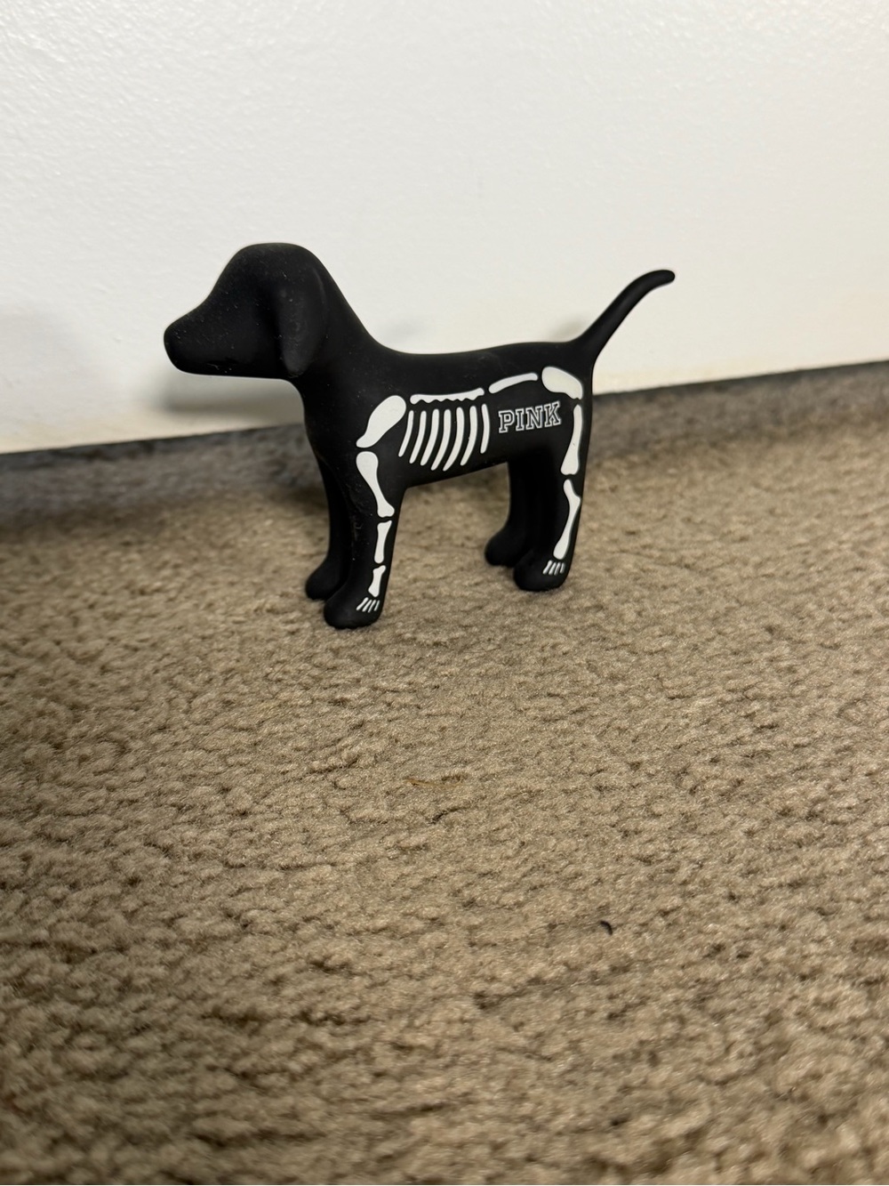 PINK Victoria's Secret Black Dog Figurine with White Skeleton Print